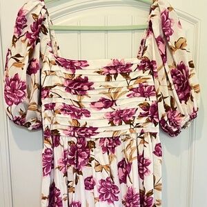 Abercrombie & Fitch Emerson Puff Sleeve Midi Dress – Pink & White Floral Size L